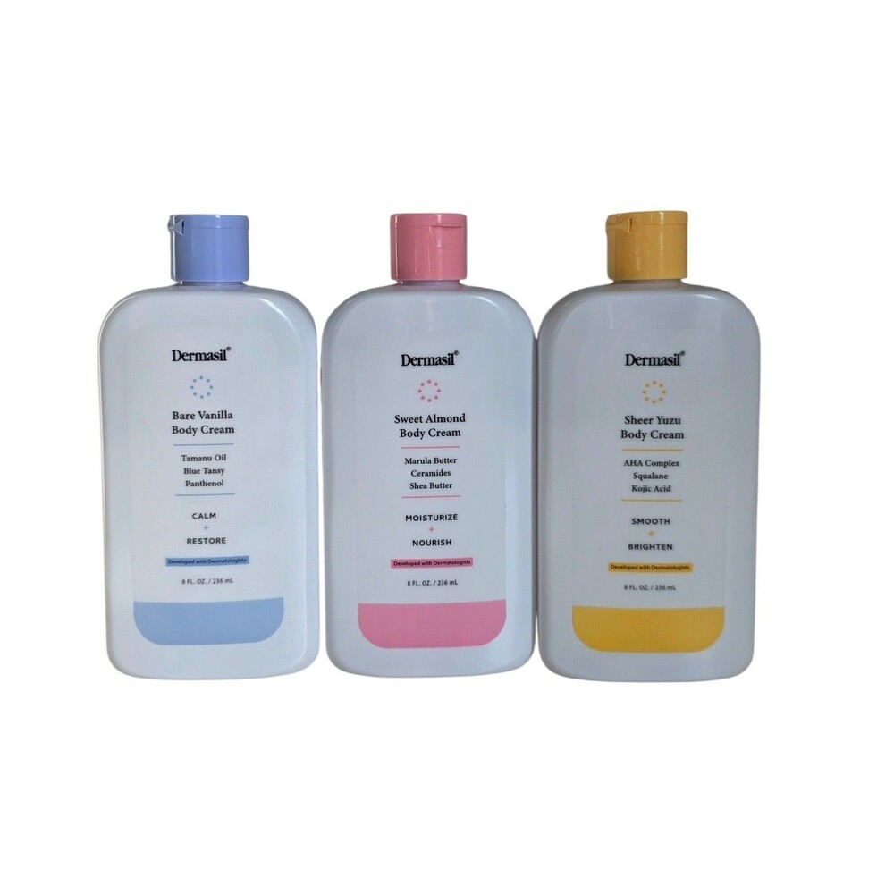 Dermasil Body Cream Set Sweet Almond, Bare Vanilla & Sheer Yuzu Vanilla 8fl.oz